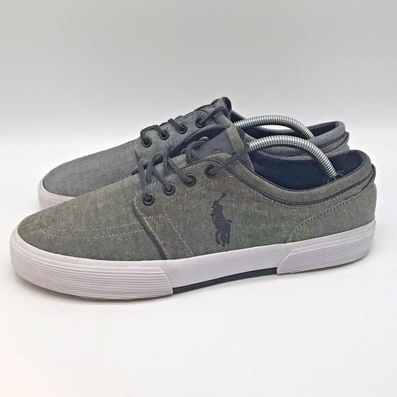 Polo Ralph Lauren Faxon Gray Low Top Shoes Men's 10.5 D Lace Up Chambray Sneaker - Picture 3 of 13